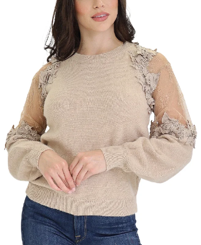 Sweater w/ Crochet Flowers & Lace